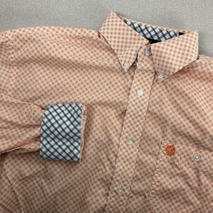 Wrangler George Strait Shirt Mens M Orange Geometric Button‎ Long Sleeve *Flaw